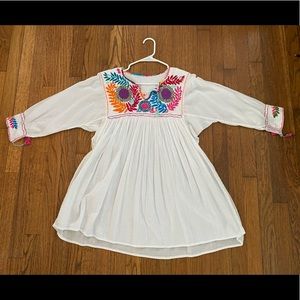 Hand Embroidered Mexican Blouse Tunic Floral L